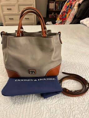 Dooney & Bourke Brenna in Smoke Gray Pebble Leather Satchel Shoulder Bag GUC